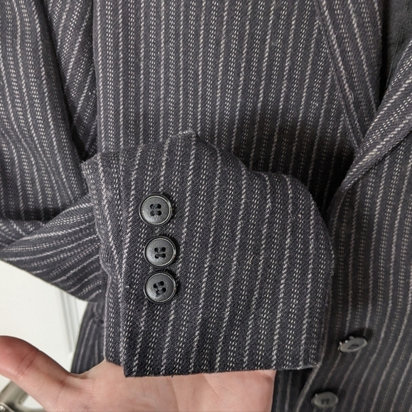 Vintage Cassidy Wool Cropped Pinstripe Grey Knit Blazer Jacket Size 6 - Picture 5 of 7
